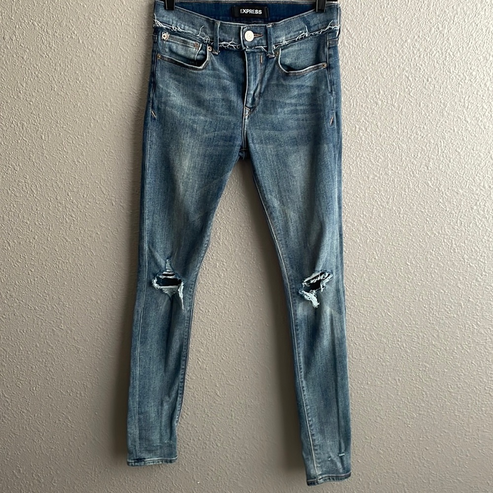 Express mid-rise stretch destructed leggings‎